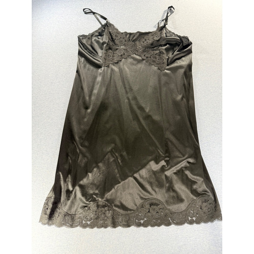 Vintage Vanity Fair Black Lace Trim Chemise Slip 70s Antron III Nylon 44 L night
